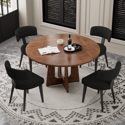 47.24'' Round Dining Table , Farmhouse Mid Century Circle Dinner Table with Wood Fanned Base for Home Dining Living Room