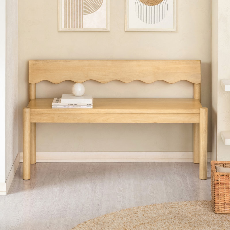 Zala 47" Wide Solid Wood Bench with Scalloped Backrest