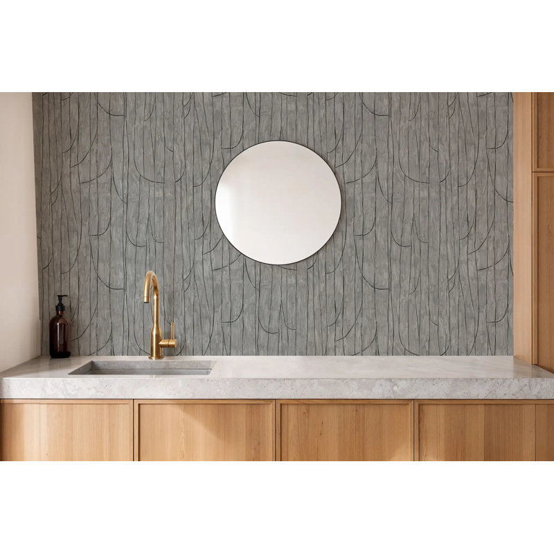 Lingering Lines - Wallpaper, Gray Black, Faux Grasscloth, Non-Pasted