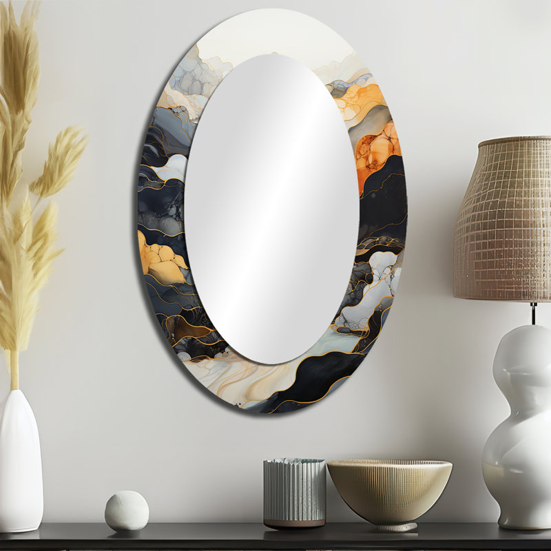 Miroir mural ovale sur métal en forme de ruisseau sans fin III, 36 po x 24 po