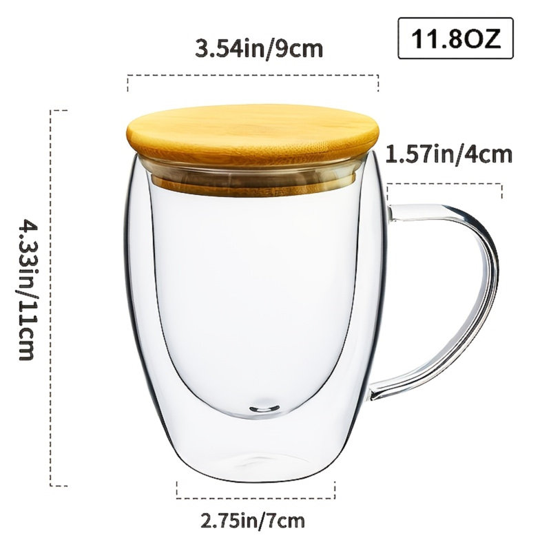 Ensemble de 2, tasse à café à double couche 11,83 oz / 350 ml avec cuillère à poignée en bois, convenant au café au lait, au cappuccino et à l'espresso