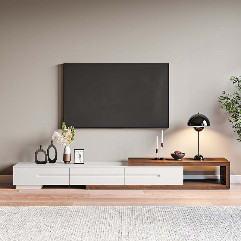 Dahnya Wood Extendable TV Stand, Wood Media Console, Pre-Assembly, White