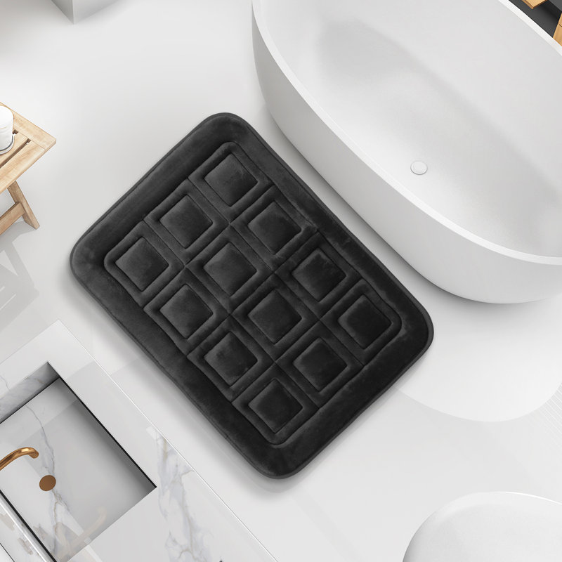 Ultra Soft Absorbent Memory Foam Waffled Bath Rug, Black, 17" W x 24" L