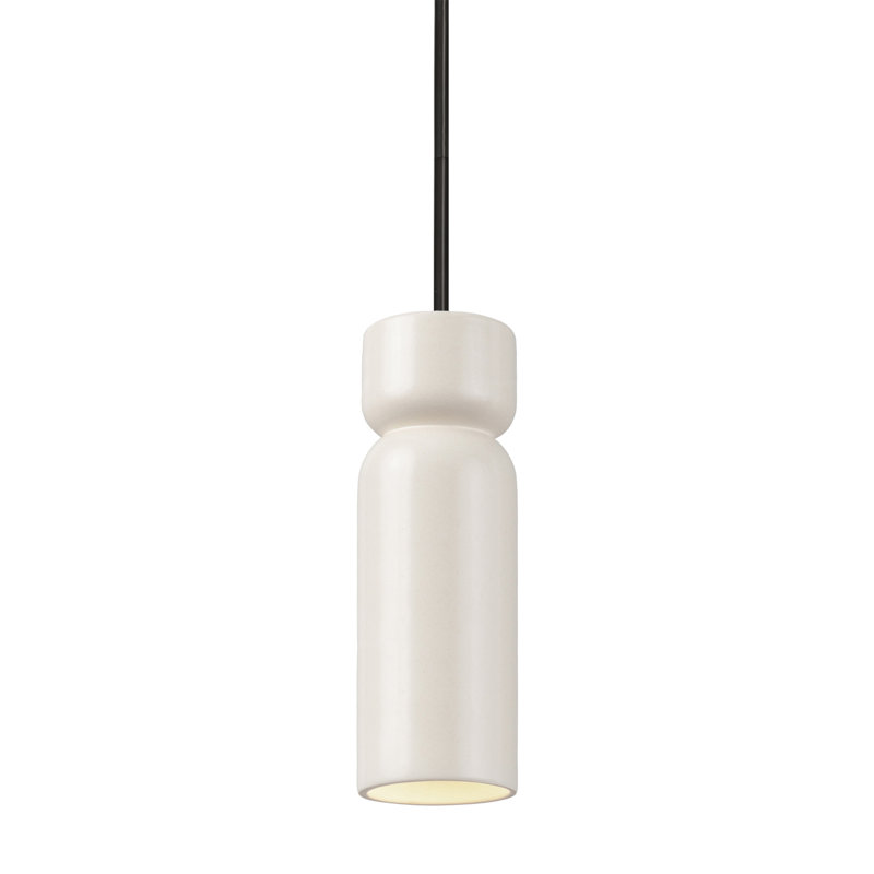 Luminaire suspendu cylindrique à 1 lumière Gokmen, Noir mat, Blanc mat