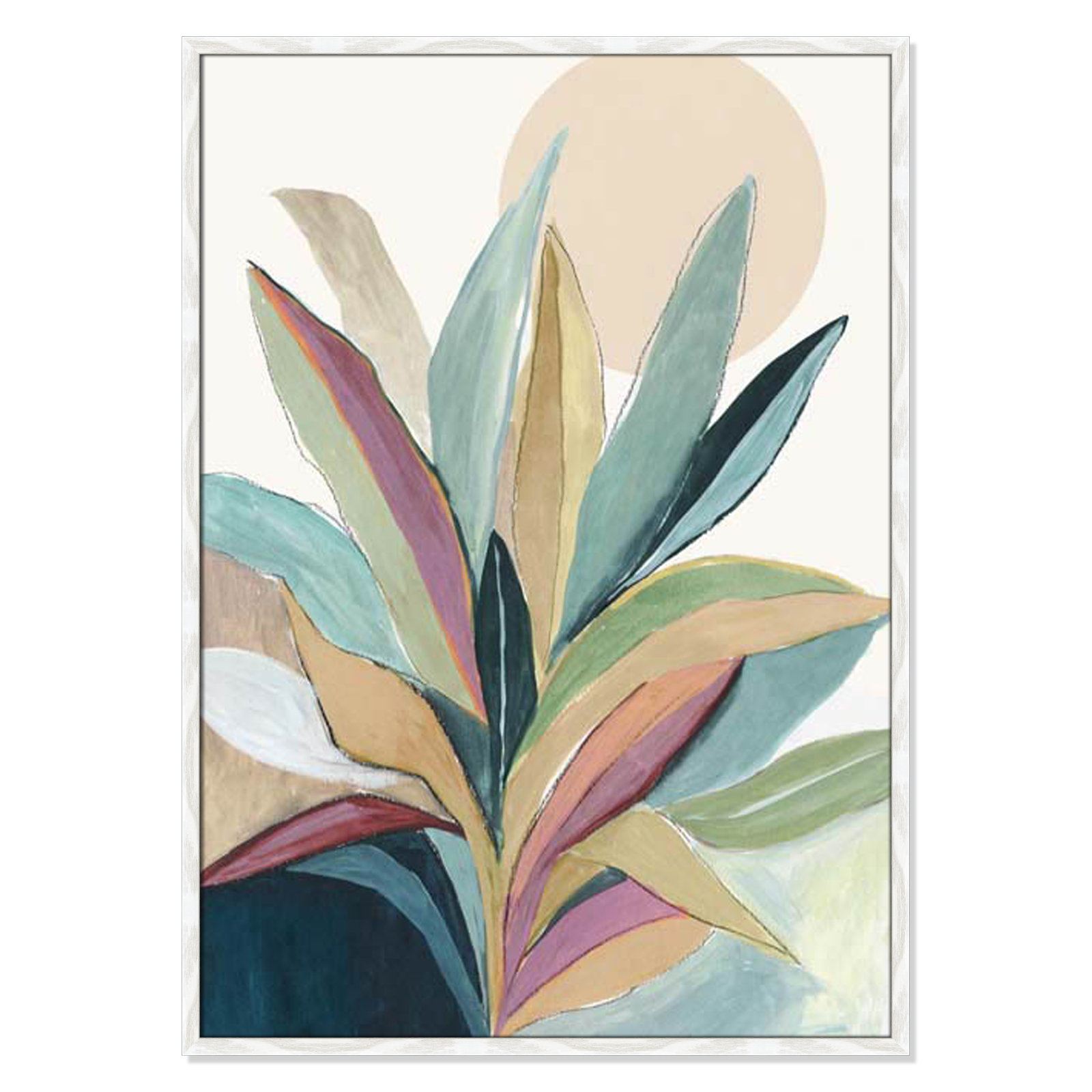 Sunny Bright Leaves I by Asia Jensen, 41.5" H x 29.5" W x 0.75" D, White Slim Unmatted Picture Framed