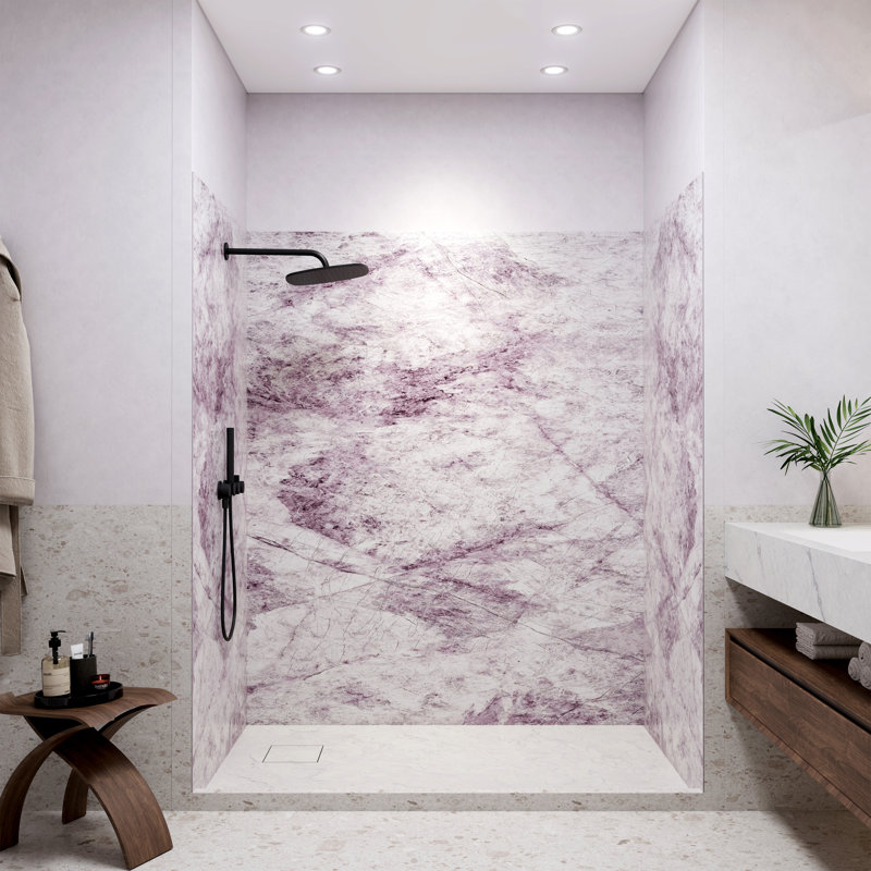 Ensemble de panneaux de douche muraux de 3 pièces de couleur blanc cassé et imperméable à l'eau, 7 mm d'épaisseur