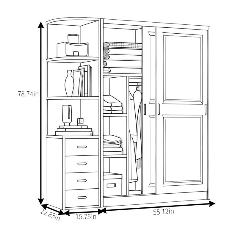 Simple And Practical Wardrobe, 78.74" H x 70.87" W x 22.83" D