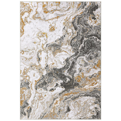 Washable marble-effect rug – modern, flat-woven and non-slip rug – easy to care for, stain-resistant & soft – ideal for living room, bedroom, kitchen, dining room or office – Boho style