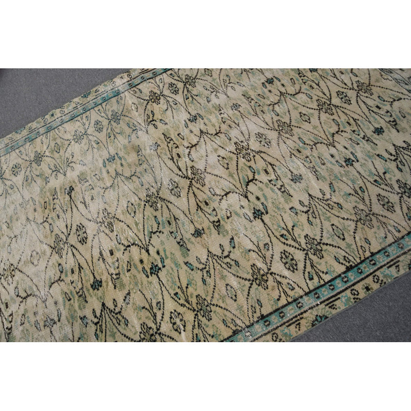 Grand tapis beige turc tissé à la main rétro parfait pour le salon Beige / vert