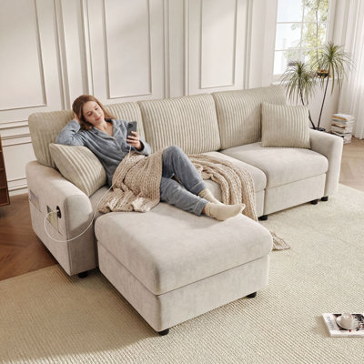 3 Seater Chenille Chaise End Sofa