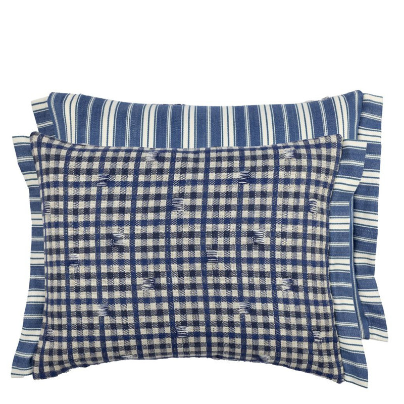 Toile Vichy Decorative Pillow, Indigo