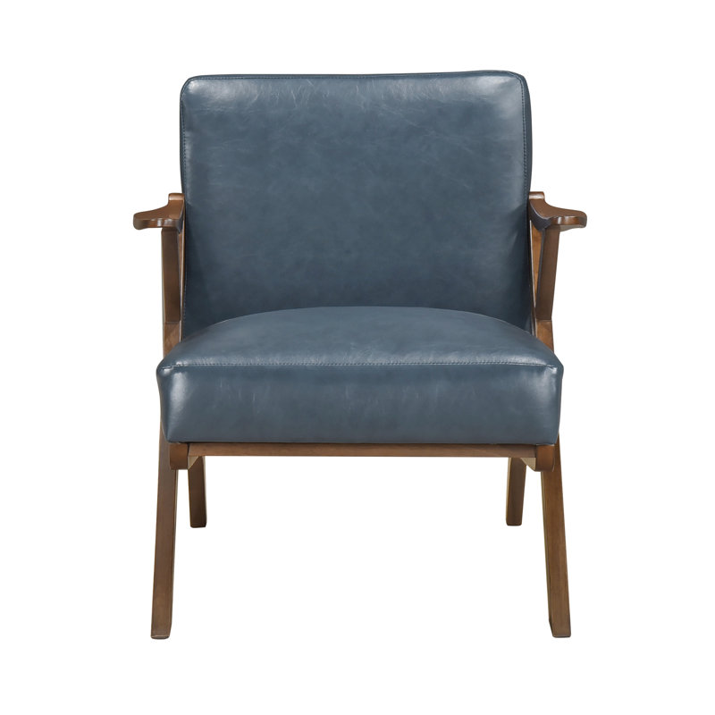 Chaise d'appoint en bois d'hévéa brun avec revêtement en similicuir bleu pour le salon principal et les sièges, Marine, Noyer