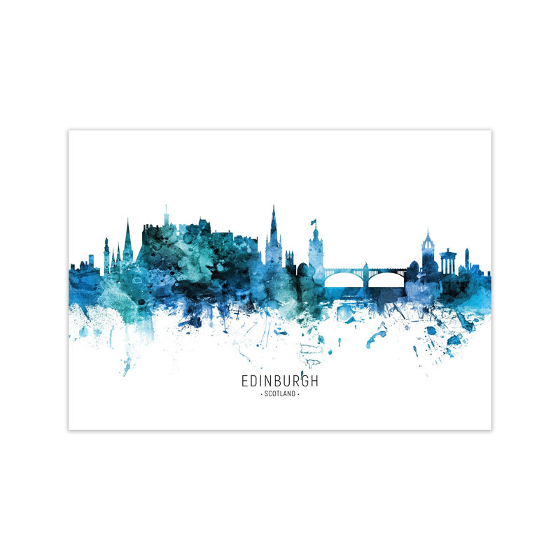 Edinburgh Scotland Skyline Blue City Name by Michael Tompsett - Print, Unframed, 42cm H x 59cm W x 1cm D