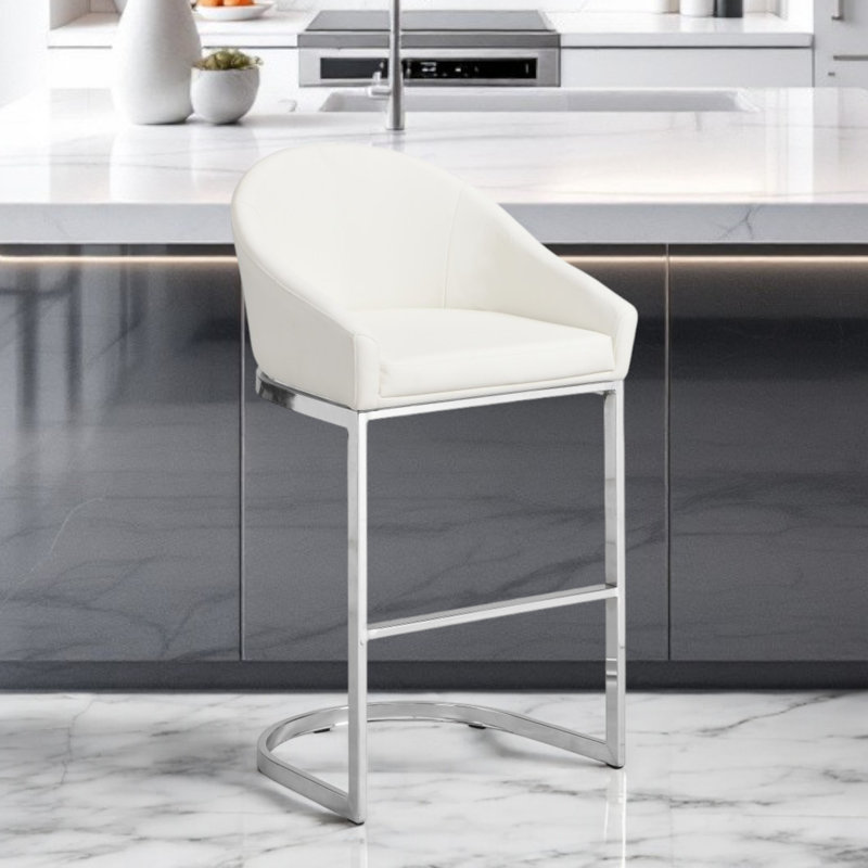 Elegant White 26-Inch Counter Stool with Built-In Footrest, White