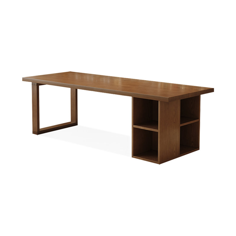 Light-walnut Rectangular Solid Wood Desk, 29.53" H x 86.61" W x 35.43" D
