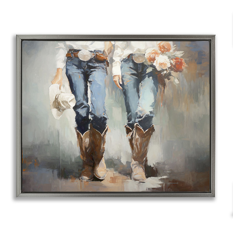 "Floral Cowgirl pair", art mural encadré par Ramona Murdock, Cadre flottant gris lustré, H 17 po x l 21 po