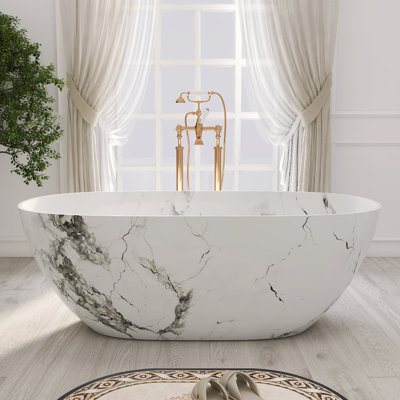 63" Freestanding Bathtub Solid Surface Freestanding Soaking Tub