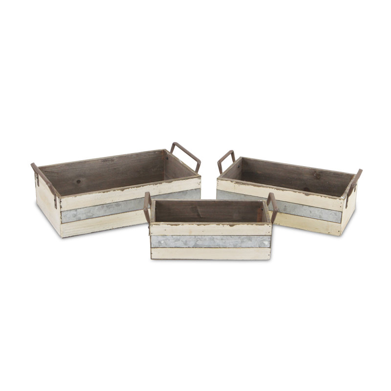 Ensemble de 3 caisses en bois massif, Petit