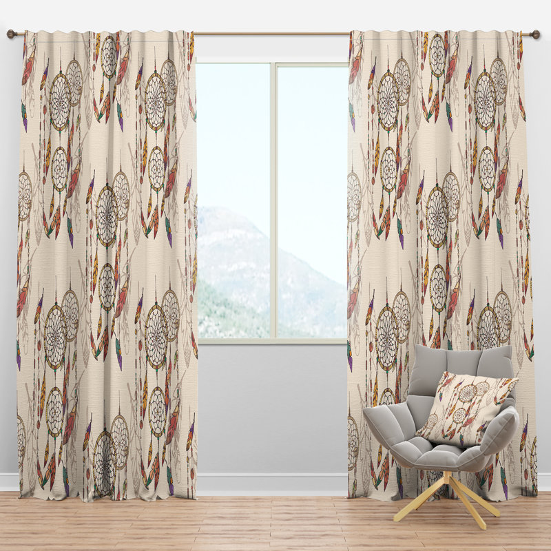 Bohemian Dream Catcher with Beads & Feathers - Abstract Curtain - Velvet Room darkening - 1 panel, 52"W x 95"L