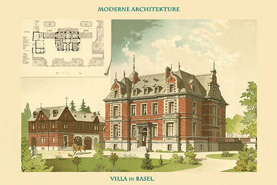 Villa in basel, basle, Suisse - publicité imprimée, H 28 po x l 42 po x P 1,5 po