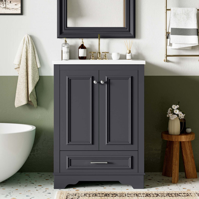Meuble-lavabo 24 po avec lavabo en céramique, Bleu/gris