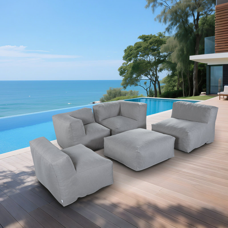 5-Piece Outdoor Sectional Sofa For Patio, Garden And Swimming Pool, Dark Gray