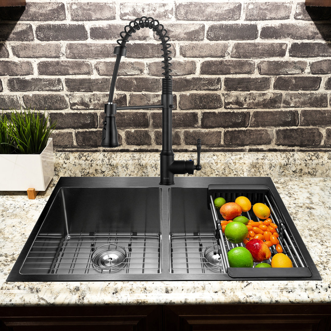 33" L x 22" W Drop-in Kitchen Sink With Faucet AKDY