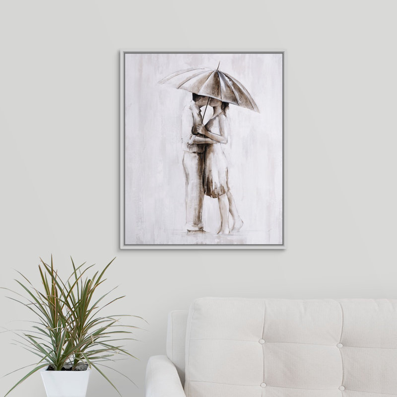 «Springtime Stroll», peinture sur toile, H 25,7 po x l 21,7 po x P 1,75 po, Cadre flottant blanc