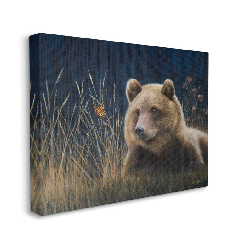 «Bear and Butterfly Scene On Canvas» par James Corwin, reproduction, H 30 po x l 40 po x P 1,5 po