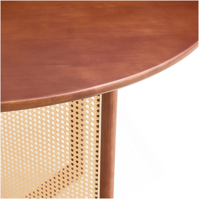 Table ronde rétro en bois chinois, table en imitation rotin simple et moderne, table en bois, bureau. Convient pour la salle à manger, le salon, le bureau
