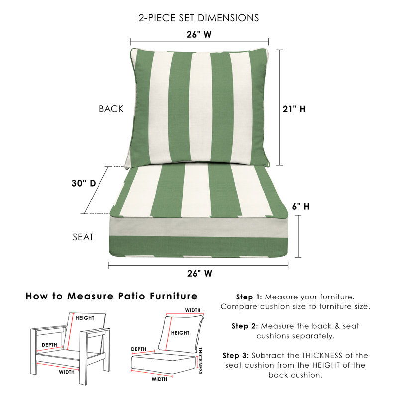 Outdoor Deep Seating Cushion Set – Comfortable, Durable, Weather-Resistant Design - Basics by Wayfair™, Green Awning Striped