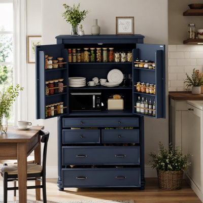 Grand garde-manger autoportant Topmax, 110 x 51 x 197 cm (hauteur), avec 6 portes, 2 étagères réglables et 5 tiroirs, bleu