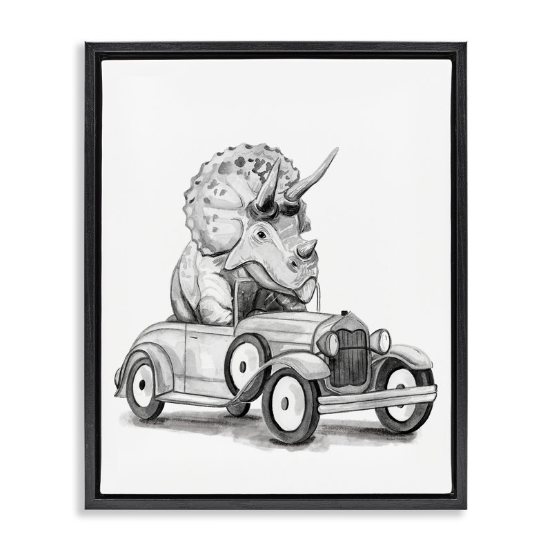 «Triceratops in Hot Rod», art mural encadré sur toile flottante, design par Rachel Nieman, H 21 po x l 17 po