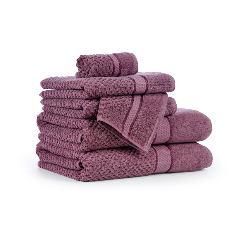 Collection de serviettes texturées 100% coton Mulaayam, Ensemble de serviettes 6 pièces, Mauve raisin