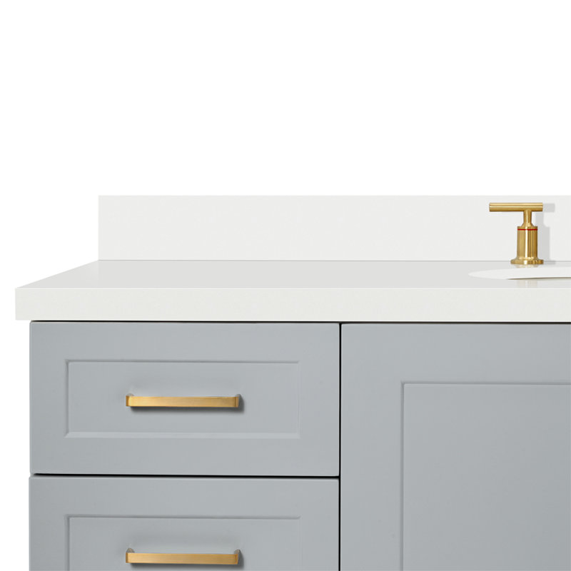 61 IN.  Single Bathroom Vanity, Gray, Oval, White Quartz