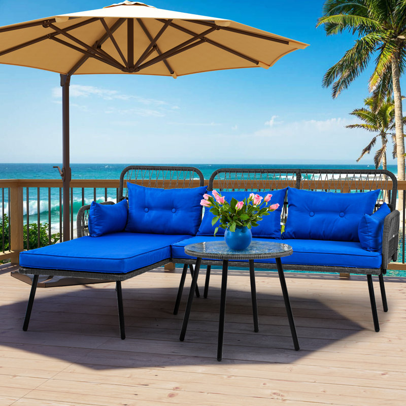3 - Person Patio Conversation Set with Cushions, Black
