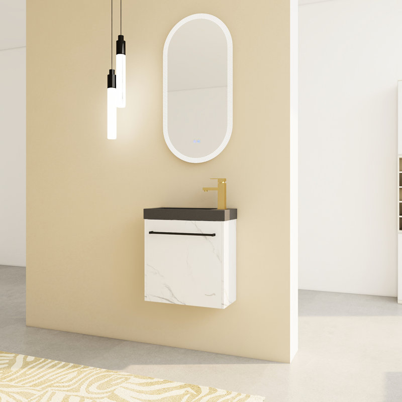 Meuble-lavabo de salle de bain en résine avec porte à fermeture douce et silencieuse - design fonctionnel