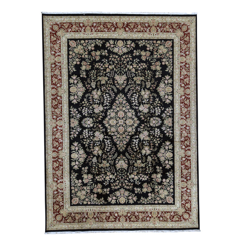 Tapis noir et rouge de haute qualité noué à la main