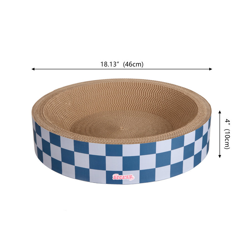 Grattoir pour chat en carton 18,13 "Emilyn, Bleu marine / damier bleu