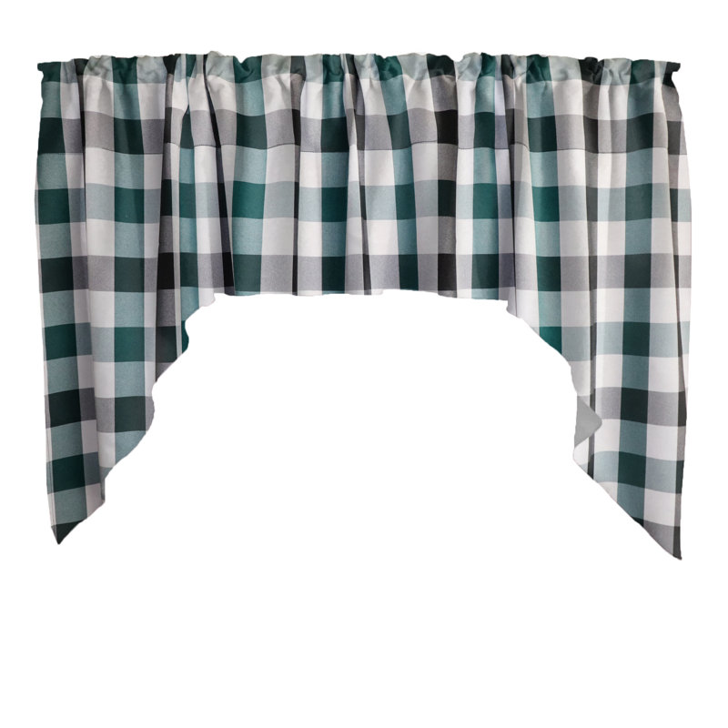 Cantonnière à damier 72 po, Noir chasseur / vert / blanc