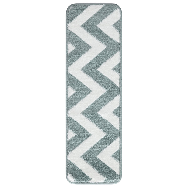 Tapis d'escalier intérieur antidérapant 9 po x 28 po, Bleu sarcelle / blanc