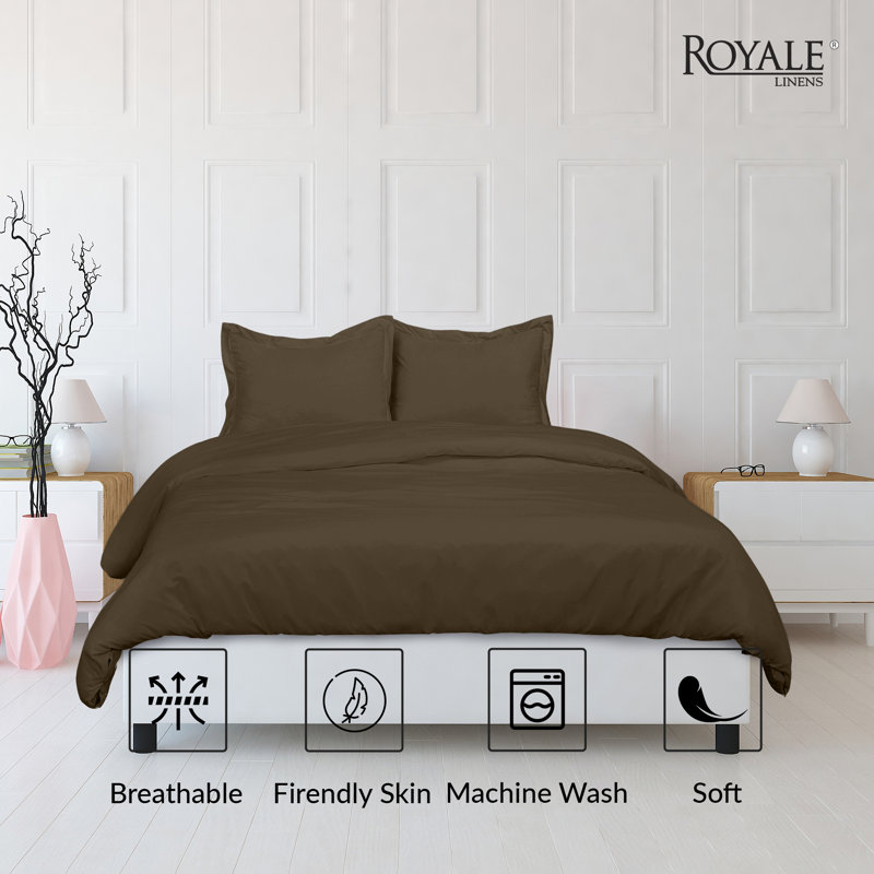 Literie , Housse de couette pour grand lit + 2 taies d'oreil, Brun