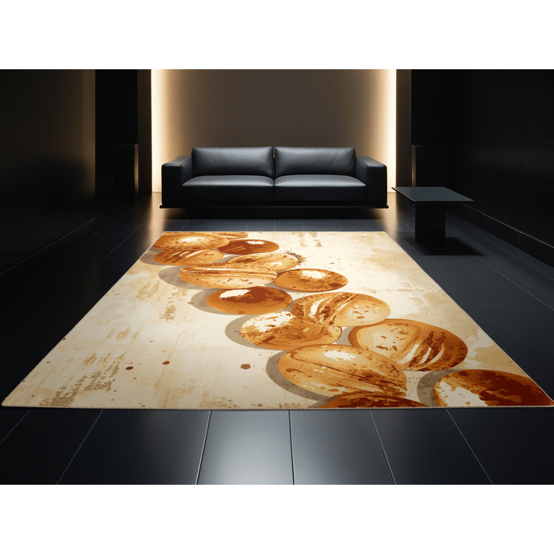 Machine Washable Wilkerson Profiteroles Posh & Luxe Rug in Beige – Beige Binding, 5x7
