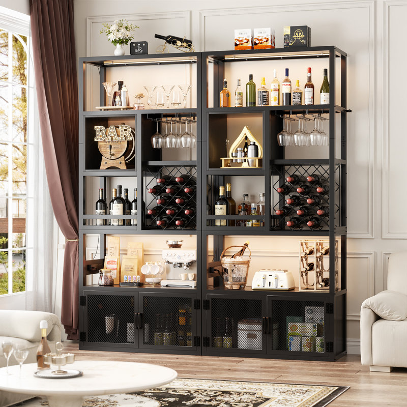 Bar avec prises de courant, armoire à café à 6 niveaux, Noir