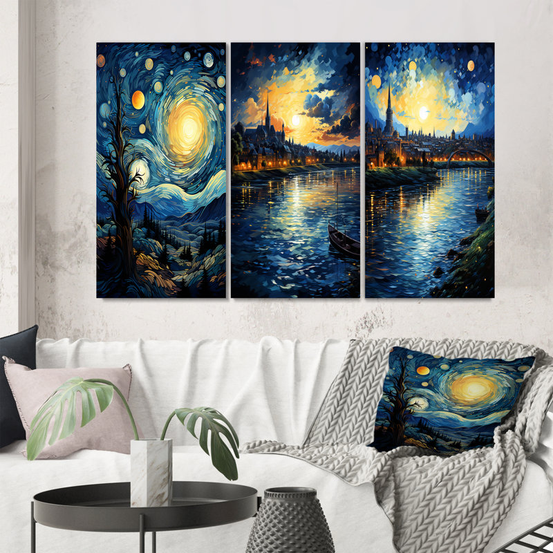«The Starry Night Over The Rhone», 3 pièces sur toile, Toile tendue, H 20 po x l 36 po