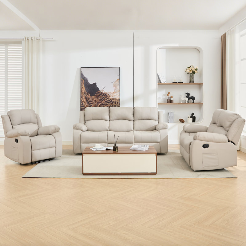 Altizer  Reclining Sofa Set,living Room Furniture Set,1+2+3 Seater Reclining Sofa For Living Rooms-Beige, Beige