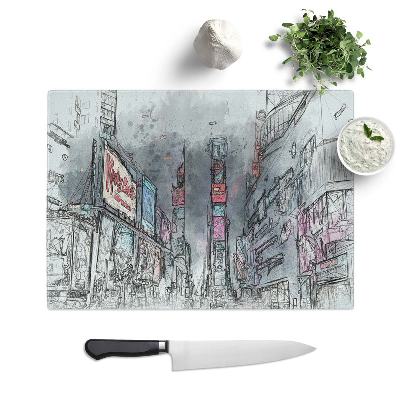 Tempered Glass Theater District in Manhattan New York in Abstract Chopping Board, 28.5 cm W x 20 cm L