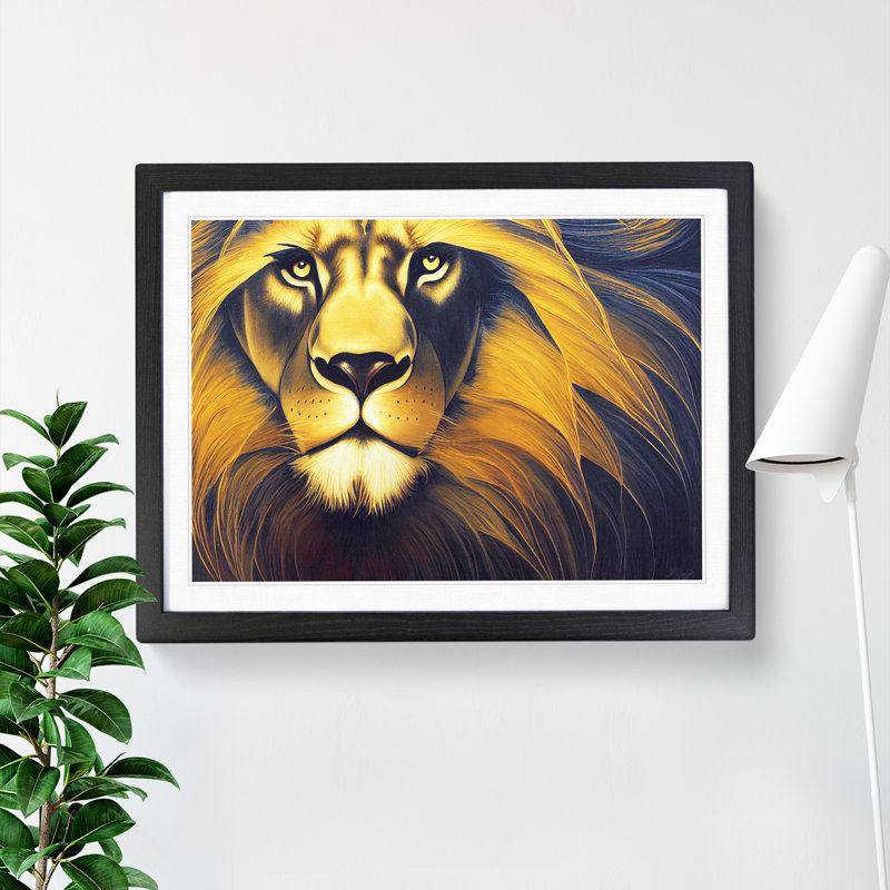Invigorating Lion - Single Picture Frame Print, Black, 46cm H x 64cm W x 2cm D