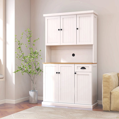 Armoire de rangement pour garde-manger de 71 po avec comptoir de four à micro-ondes, huche autoportante avec tablettes réglables, 6 portes et 1 tiroir