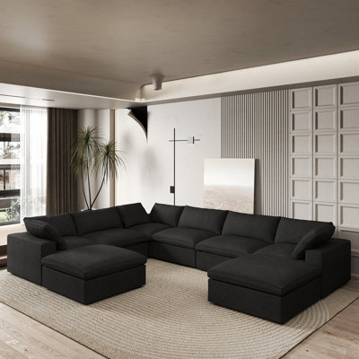 Kenda 8 - Piece Upholstered Linen Slipcovered Sectional